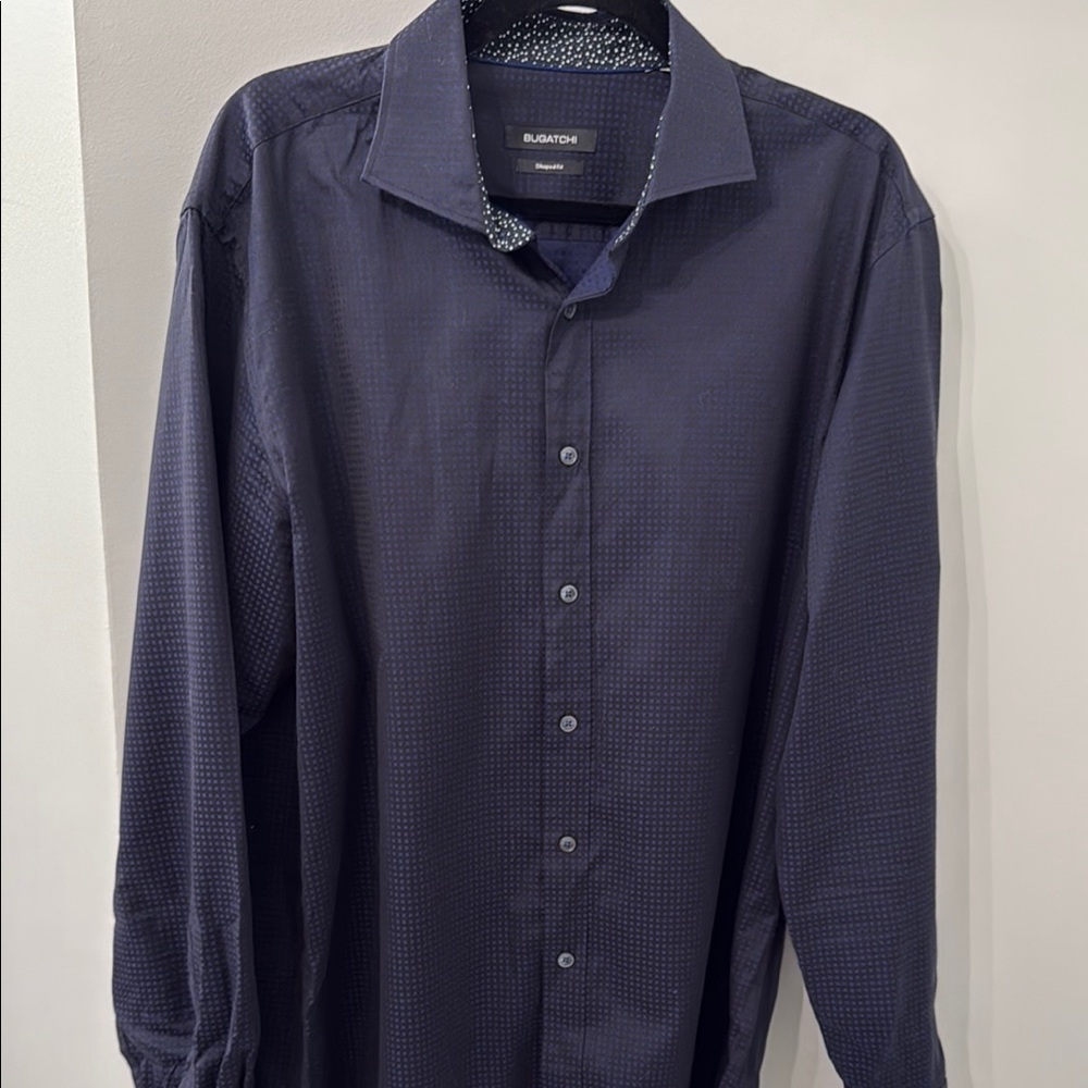 Bugatchi XL Men’s Black and Blue Navy Dress Shirt Button Down Work Wear Dress
